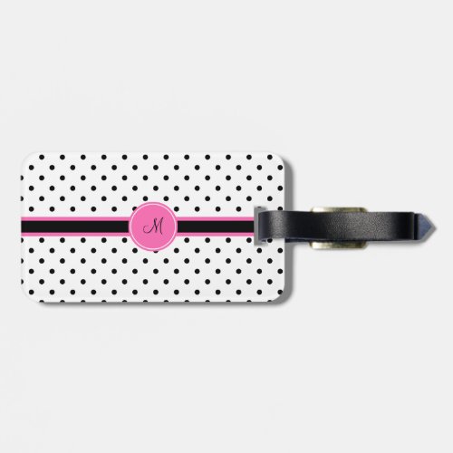 Monogram Black and White Polka Dot with Hot Pink Luggage Tag