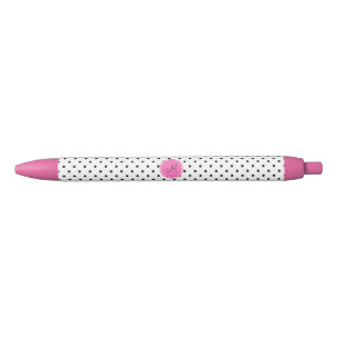 Monogram Black and White Polka Dot with Hot Pink Pen