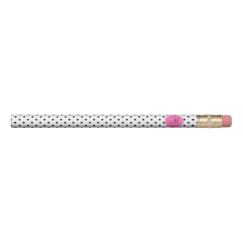 Monogram Black and White Polka Dot with Hot Pink Pencil