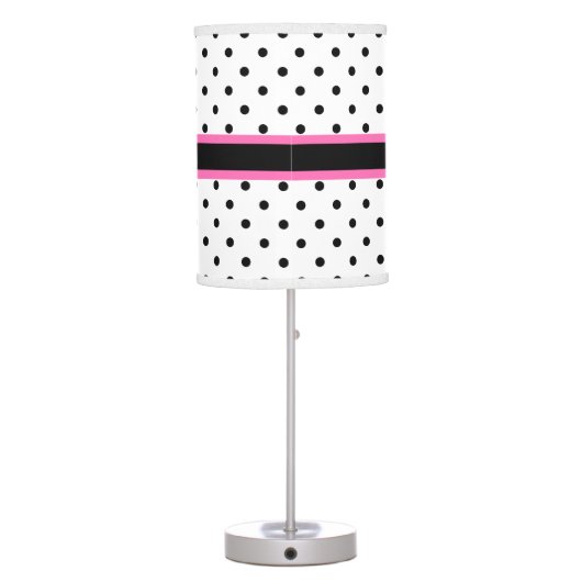 Monogram Black and White Polka Dot with Hot Pink Table Lamp (Back)