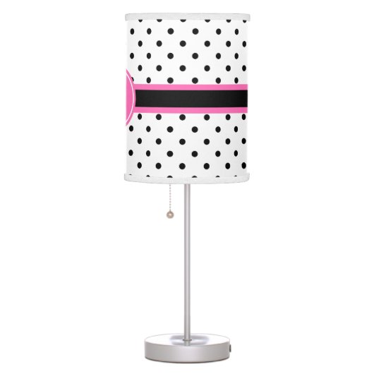 Monogram Black and White Polka Dot with Hot Pink Table Lamp (Right)