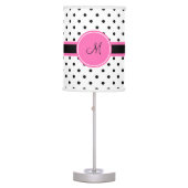 Monogram Black and White Polka Dot with Hot Pink Table Lamp (Front)