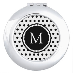 Monogram Black And White Polka Dots Pattern Vanity Mirror