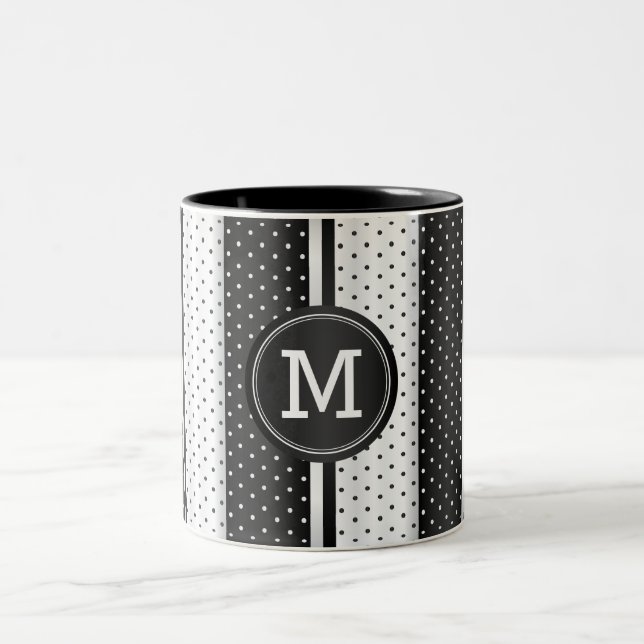 Monogram Black and White Polka Dots Two-Tone Coffee Mug (Center)
