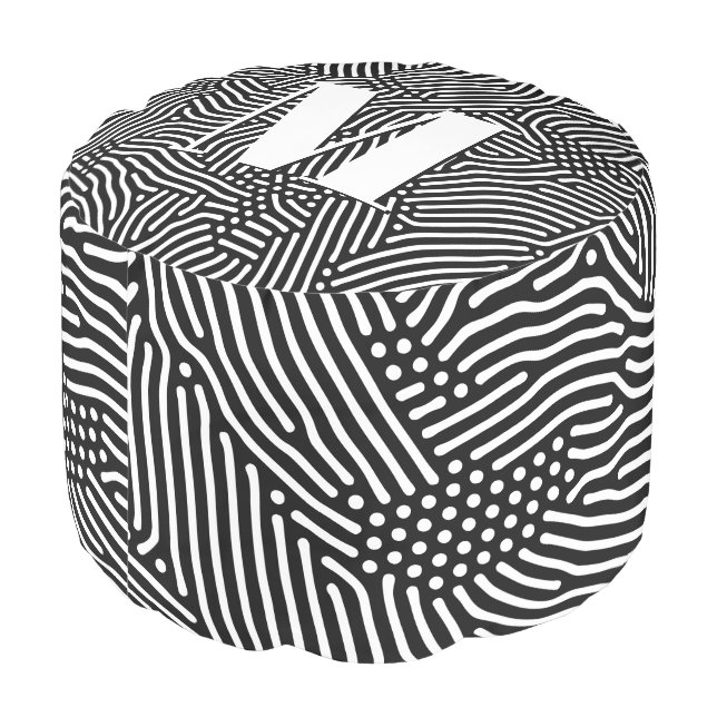 Monogram Black and White Pouf (Angled Back)