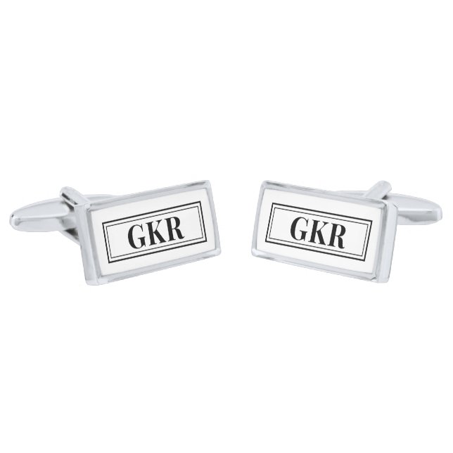 Monogram Black and White Rectangle Silver-Plated Cufflinks (Angled)