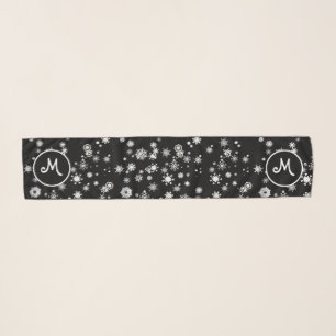 Monogram Black and White Snowflake Pattern Custom  Scarf