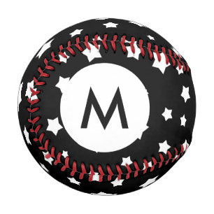 Monogram Black and white stars pattern Baseball