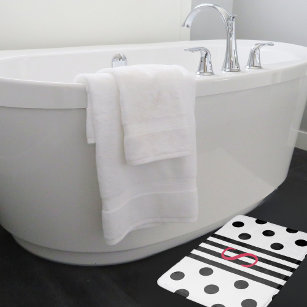 Monogram Black And White Stripe And Polka Dots Bath Mat