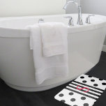 Monogram Black And White Stripe And Polka Dots Bath Mat at Zazzle