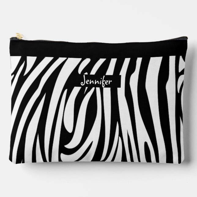 Monogram Black and White Striped Zebra Pattern Accessory Pouch (Front)