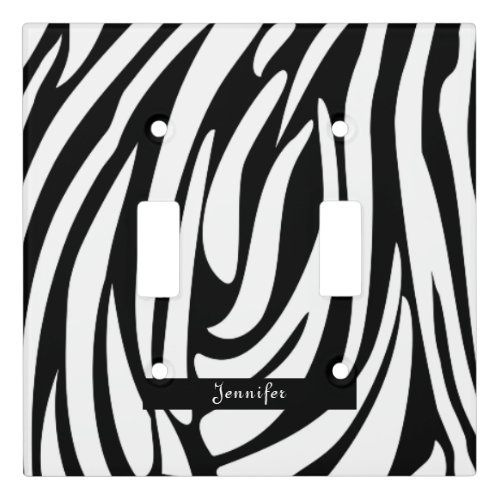 Monogram Black and White Striped Zebra Pattern Light Switch Cover
