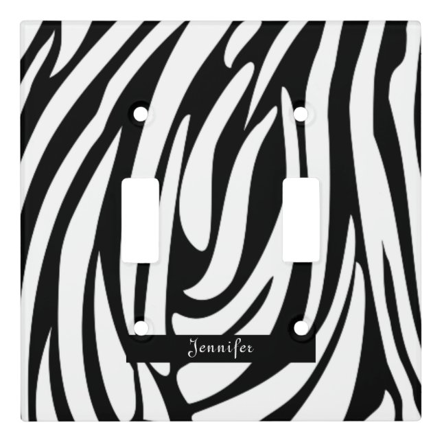Monogram Black and White Striped Zebra Pattern Light Switch Cover (Front)