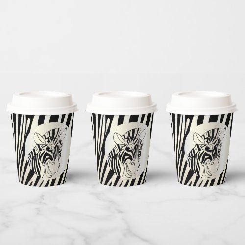 Monogram Black and White Striped Zebra Pattern  Paper Cups