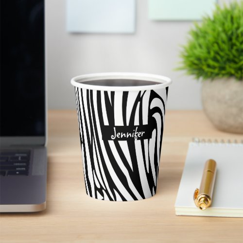 Monogram Black and White Striped Zebra Pattern  Paper Cups