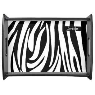 Monogram Black and White Striped Zebra Pattern Serving Tray