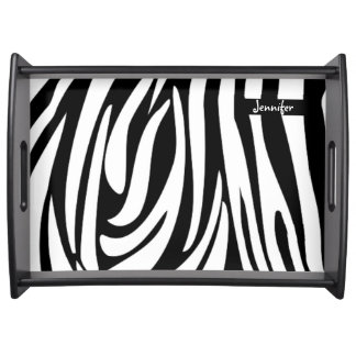 Monogram Black and White Striped Zebra Pattern Serving Tray