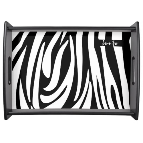 Monogram Black and White Striped Zebra Pattern Serving Tray