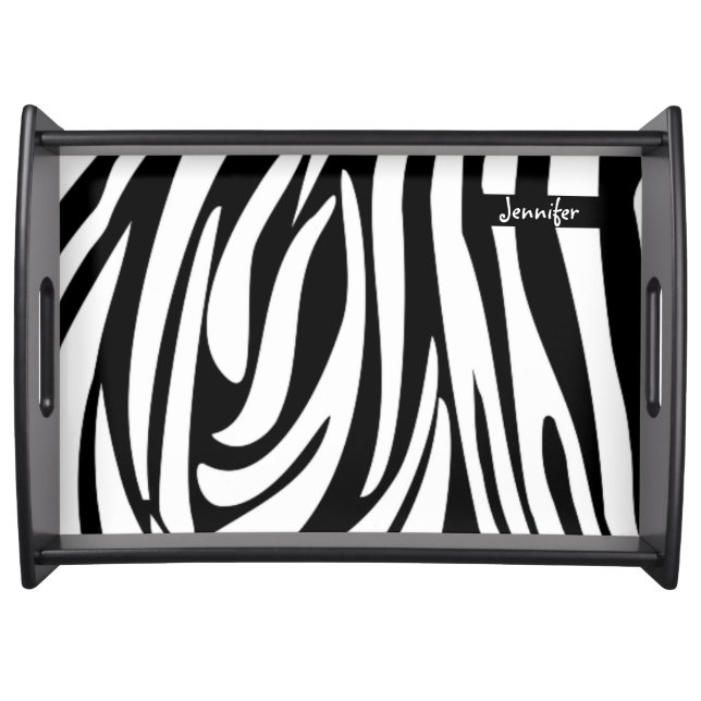 Monogram Black and White Striped Zebra Pattern Serving Tray (Front)