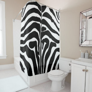 Monogram Black and White Striped Zebra Pattern Shower Curtain