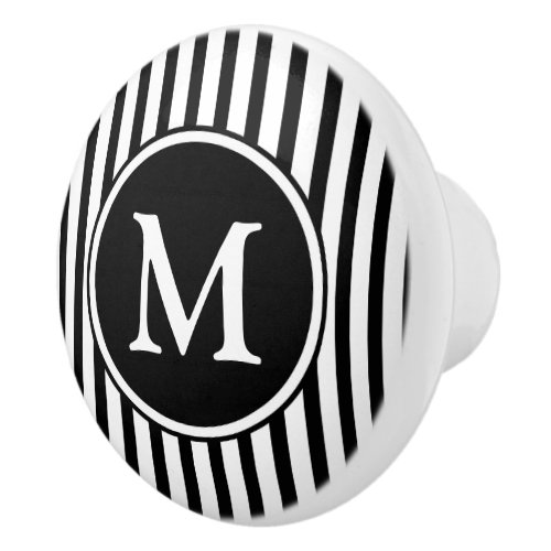 Monogram Black And White Stripes Ceramic Knob