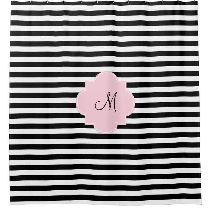 Pastel Pink Shower Curtain Zazzle, Pink And Black Striped Shower Curtain