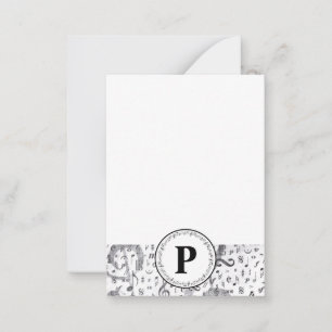 Monogram Black and White Vintage Music Note Card
