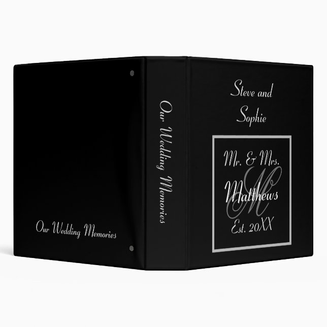 Monogram Black and White Wedding Memories 3 Ring Binder (Background)