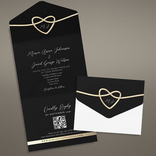 Monogram Black and White Wedding QR Code All In One Invitation