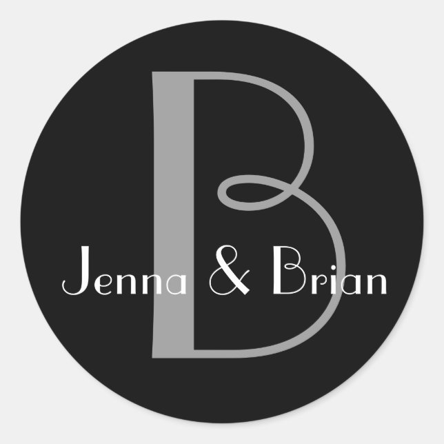 Monogram Black and White Wedding Sticker Seal (Front)