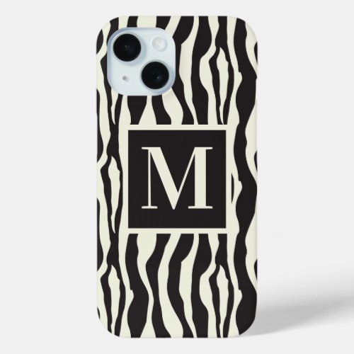 Monogram  Black and White Wild Exotic Zebra Print iPhone 15 Case