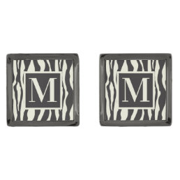 Monogram | Black and White Wild Exotic Zebra Print Cufflinks