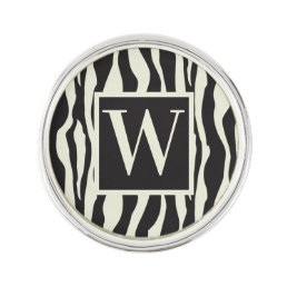 Monogram | Black and White Wild Exotic Zebra Print Lapel Pin