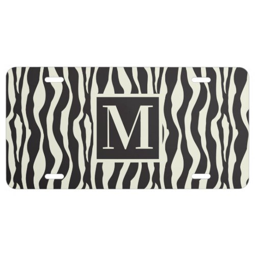 Monogram  Black and White Wild Exotic Zebra Print License Plate