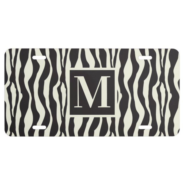 Monogram | Black and White Wild Exotic Zebra Print License Plate (Front)