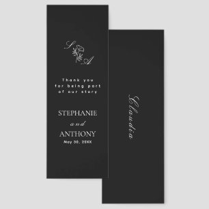 Monogram Black and White Wildflower Wedding Bookmarks