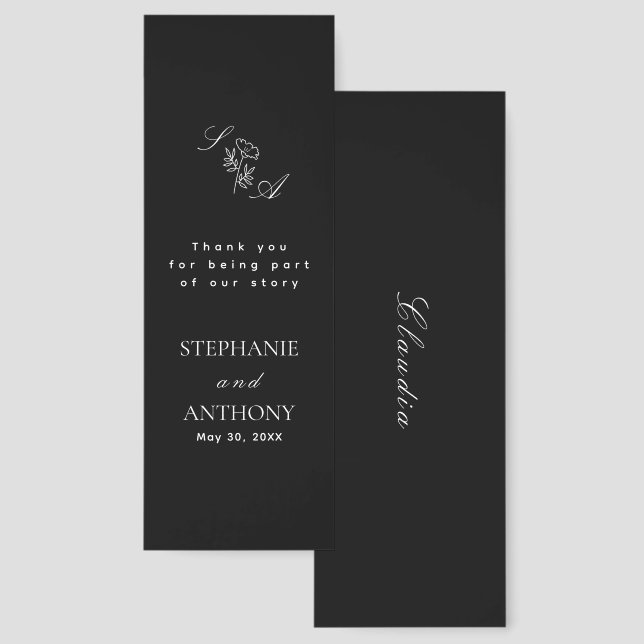 Monogram Black and White Wildflower Wedding  Bookmarks (Front & Back)
