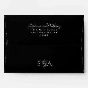 Monogram Black and White Wildflower Wedding Envelope
