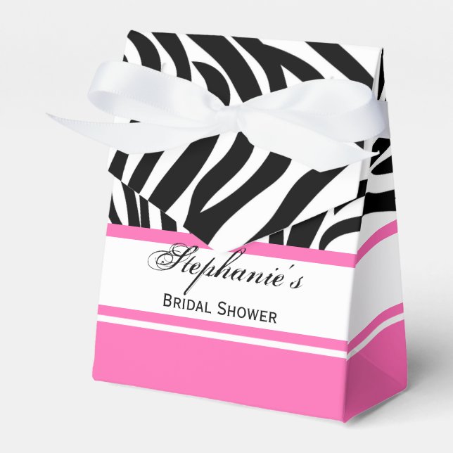 Monogram Black and White Zebra Print and Hot Pink Favor Boxes (Front Side)