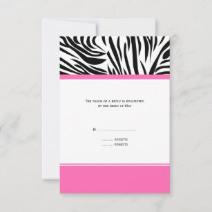 Monogram Black and White Zebra Print and Hot Pink RSVP Card