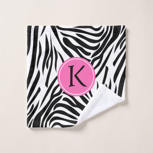 Monogram Black and White Zebra Print with Hot Pink Bath Towel Set