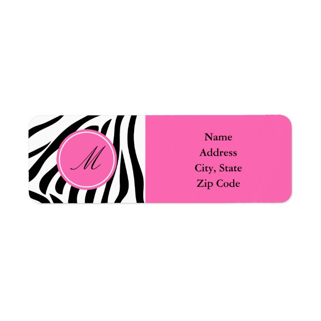 Monogram Black and White Zebra Print with Hot Pink Label (Front)