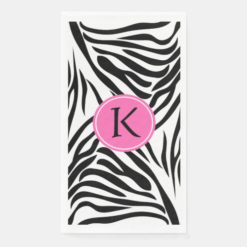 Monogram Black and White Zebra Print with Hot Pink Paper Guest Towels