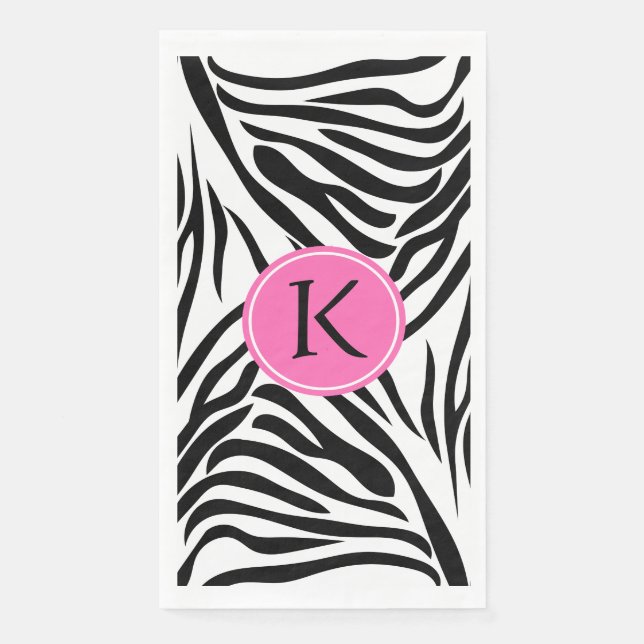 Monogram Black and White Zebra Print with Hot Pink Paper Guest Towels (Front)