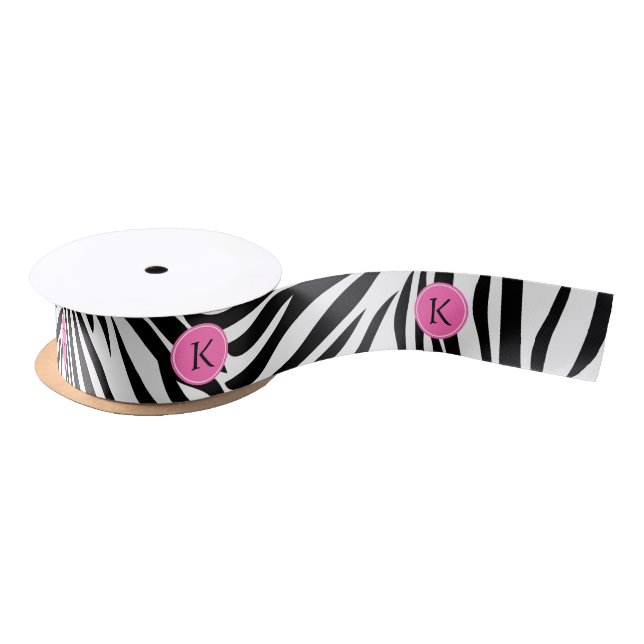 Monogram Black and White Zebra Print with Hot Pink Satin Ribbon (Spool)