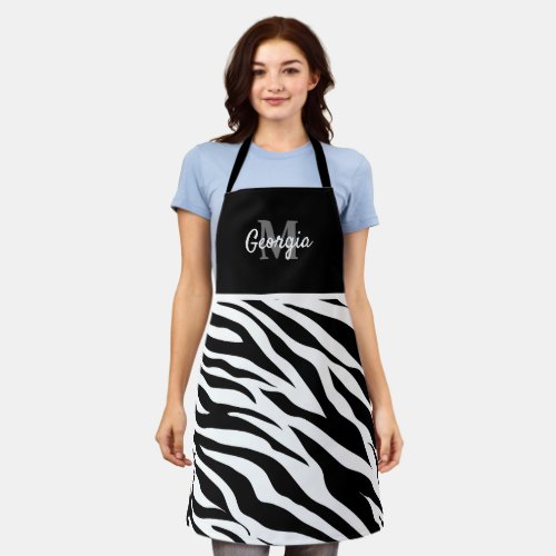 Monogram Black and White Zebra Stripes Apron