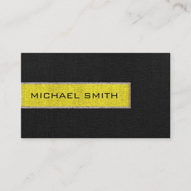 Monogram Black and Yellow Burlap Rustic Jute Business Card (Front)