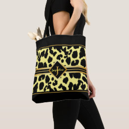 Monogram Black Animal Print Faux Gold on YELLOW Tote Bag