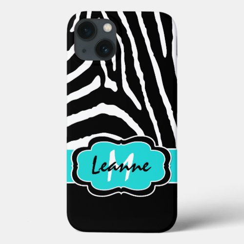 Monogram Black Aqua Zebra Stripe iPad Air Case