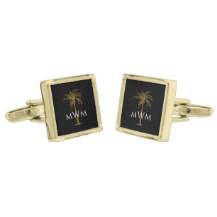Monogram Black Artistic Gold Palm Tree Cufflinks